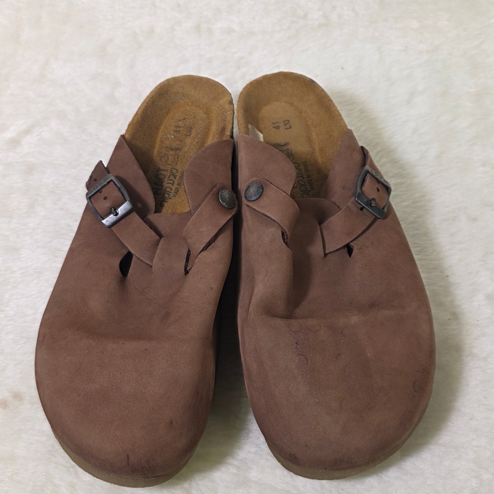 Naot Leather Clog Mules Brown Buckle Strap Womens Size 10 Flaw